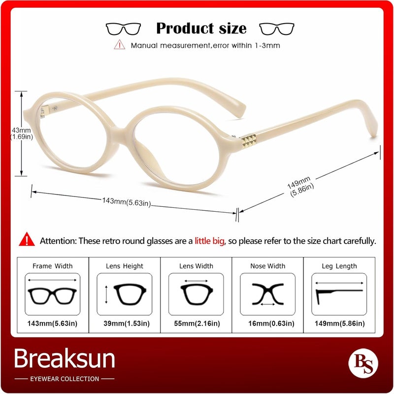 Breaksun Fashion Oval Glasses for Women Men Retro Round Tortoise Frame Blue Light Glasses Nerd Eyeglasses - Image 5